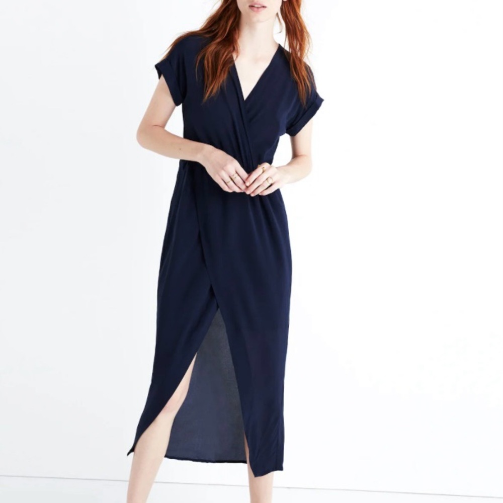 Madewell Navy Blue Silk Wrap Dress Size Small